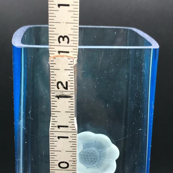 Vintage Royal Danube Square Blue Crystal Applied Flower Table Vase 13” Rare - Picture 7 of 9